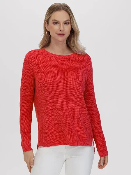 Emma: 100% Cotton Crewneck Shaker Stitch Sweater - 20% Price Drop!
