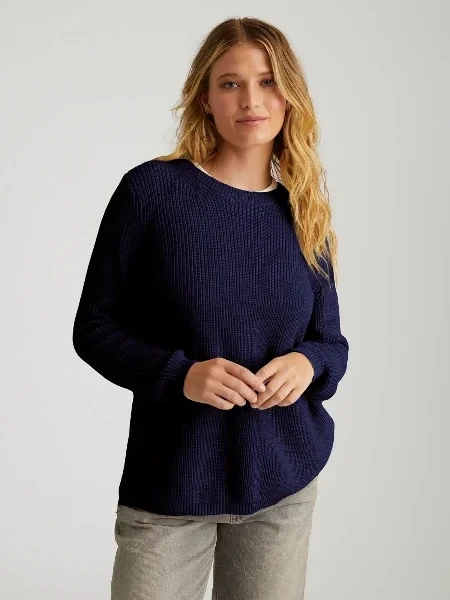 Emma: 100% Cotton Crewneck Shaker Stitch Sweater - 20% Off Limited Time!