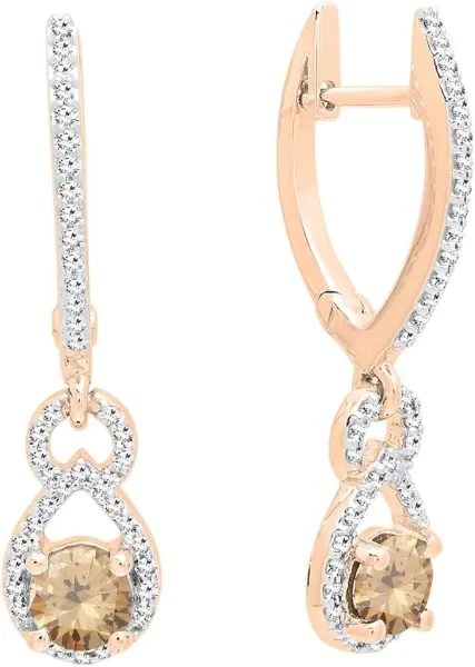 Dazzlingrock Collection 18K Round Each 4mm Gemstone & White Diamond Womens Dangling Drop Earrings, Solid Rose Gold
