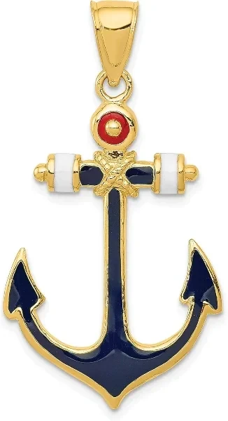 IceCarats 14K Solid Yellow Gold Red White Blue Anchor Mariner Necklace Nautical Charm Pendant