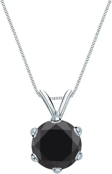 14k White Gold 6-Prong Basket Round-Cut Black Diamond Solitaire Pendant (1/4-2 cttw, Black)