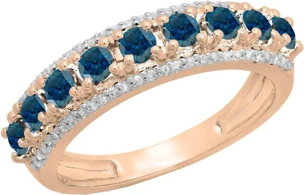Dazzlingrock Collection 18K Round Gemstone & White Diamond Ladies Anniversary Wedding Stackable Band, Rose Gold