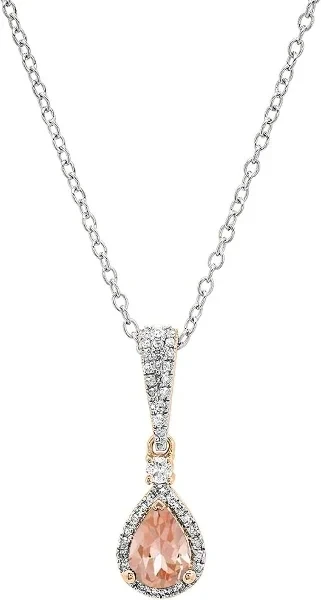 Dazzlingrock Collection 7x5mm Pear Stone & Round White Diamond Halo Teardrop Pendant Necklace for Women in 18K Solid Rose Gold