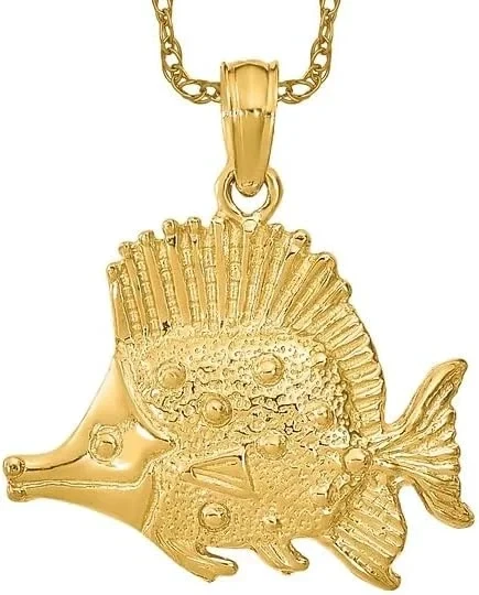IceCarats 10K Solid Yellow Gold Fish Necklace Chain Pendant Charm