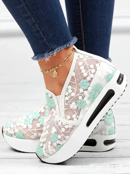 Floral Embroidery Breathable Sheer Mesh Sneakers - 20% Off Limited Time!