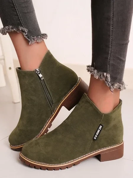 British Style Round Toe Comfortable Zip Low Heel Booties - 20% Off Limited Time!