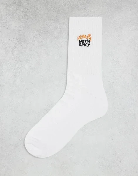 ASOS DESIGN sport sock with hot and spicy artwork in white - 21% Off Today!
