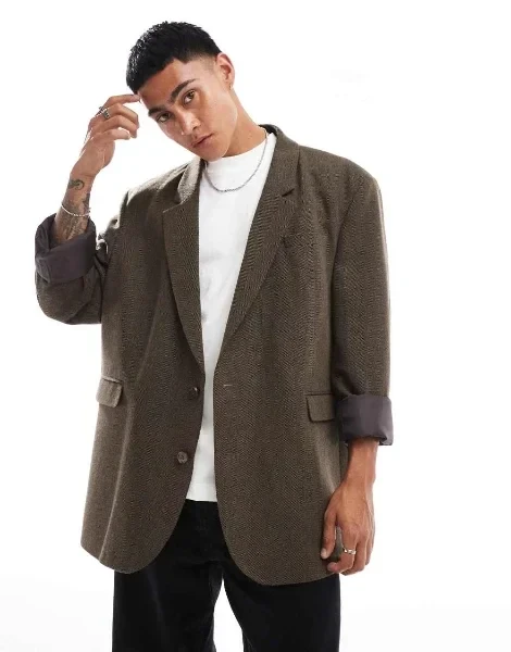 ASOS DESIGN oversize herringbone blazer in brown - Save $2700 Now!