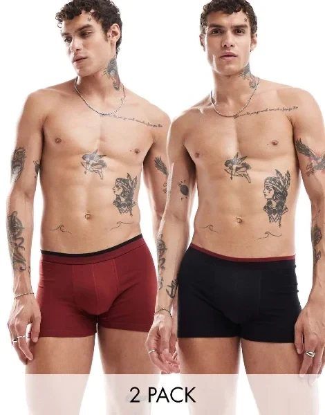 ASOS DESIGN 2 pack trunks in black and burgundy - 64% Discount Now!