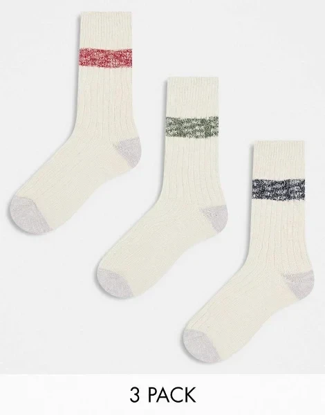 ASOS DESIGN 3 pack twist stripe sock in cream - Now 29% Off!