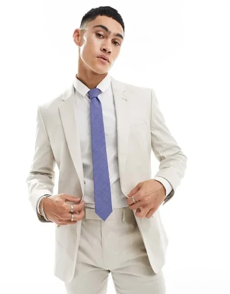 ASOS DESIGN skinny linen suit jacket in stone - 50% Off Limited Time!