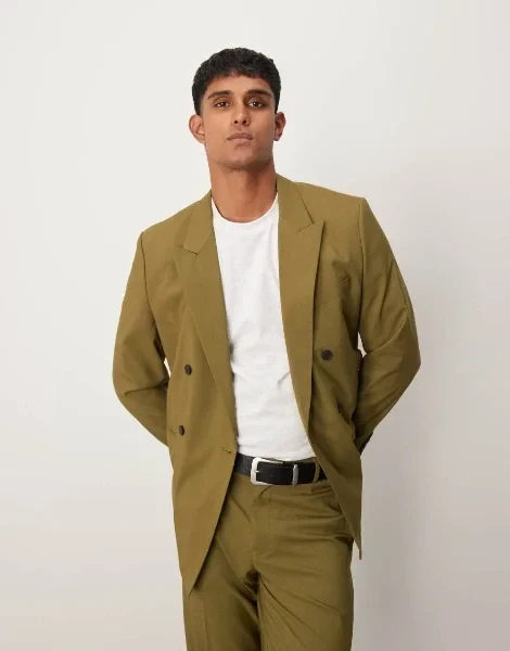 ASOS DESIGN double breasted slim suit jacket in olive green - Save $2700 Today!