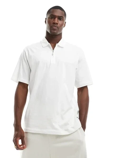 Jack & Jones Premium zip up polo in white - Save $2200 Now!