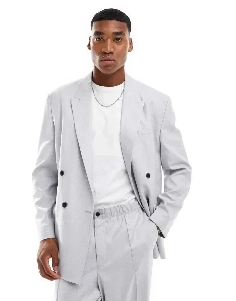 ASOS DESIGN double breasted relaxed suit jacket in light gray crosshatch - 25% Off Limited Time!