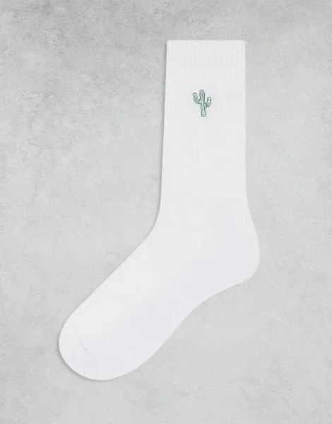 ASOS DESIGN socks with cactus embroidery in white - 22% Discount Now!
