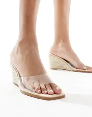 RAID Sylvia wedge espadrille sandals with clear upper