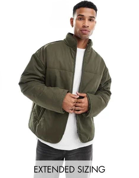 ASOS DESIGN oversized puffer jacket with seam detail in khaki - 30% Off Limited Time!