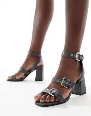 RAID Neesha block heeled sandals with buckles in gray - Save $1650 Now!