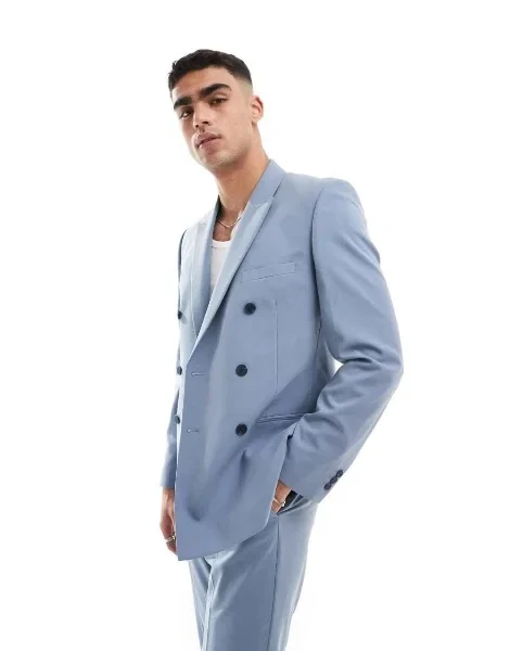 ASOS DESIGN skinny double breasted blazer in blue - Now 25% Off!