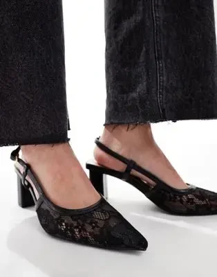 RAID Wide Fit Leroy slingback pumps in black lace