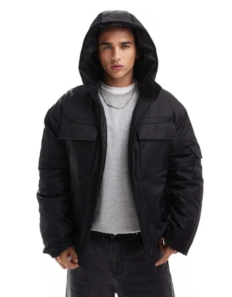 ASOS DESIGN utility puffer jacket in black - 30% Off Today!