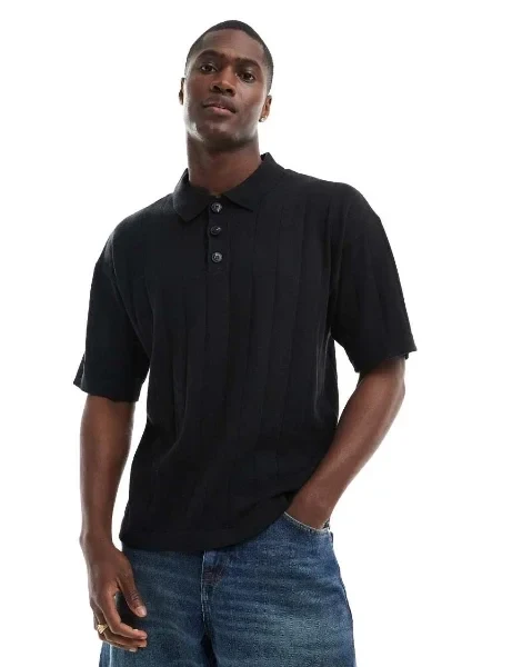 Jack & Jones knit oversize polo in black - Save $1200 Today!