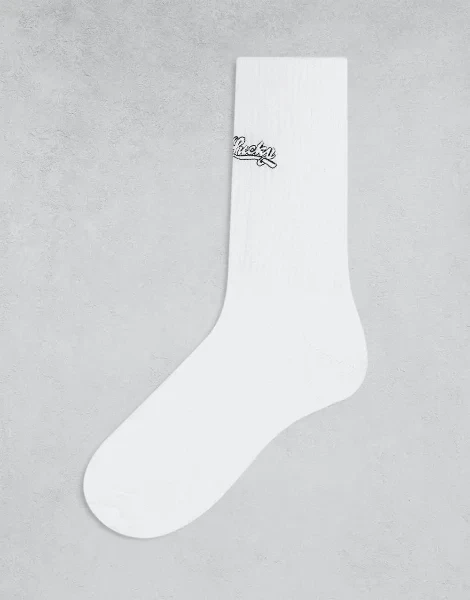 ASOS DESIGN sport sock with lucky embroidery in white - 28% Off Limited Time!