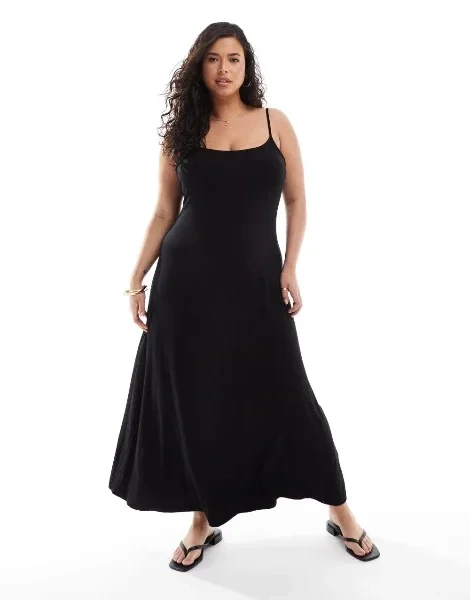 ASOS DESIGN Curve scoop back strappy maxi dress in black - 20% Off Limited Time!