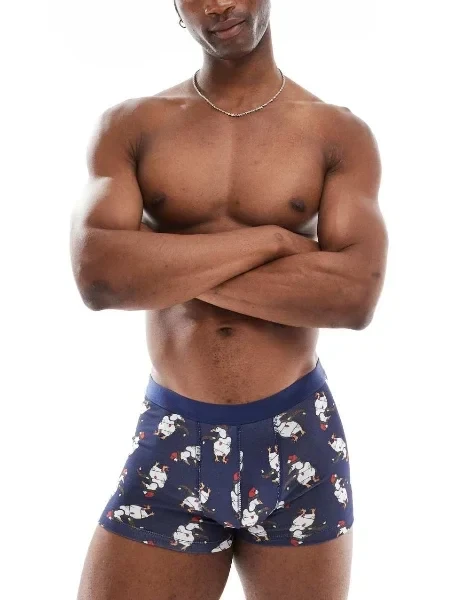 ASOS DESIGN trunks with christmas penguins in navy - 23% Off Today!