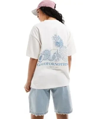 Good For Nothing fruit salad graphic back T-shirt in light gray