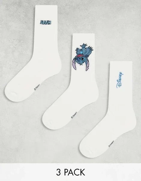 ASOS DESIGN 3 pack socks with Lilo and Stitch artwork in white - Save $699 Today!