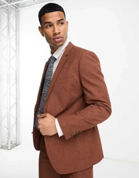 ASOS DESIGN slim suit jacket in chocolate slubby texture - Now 70% Off!