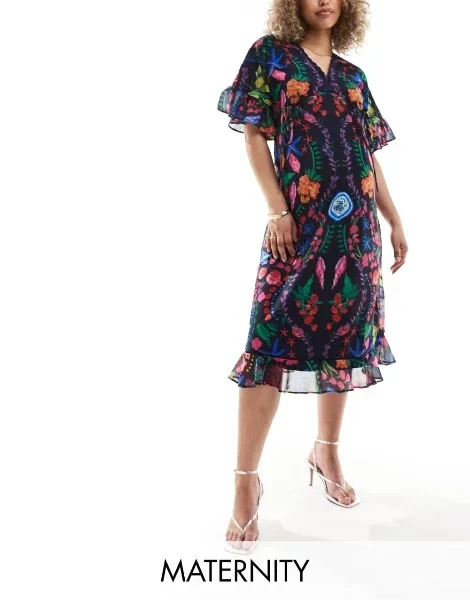 Hope & Ivy Maternity midi smock dress in bright floral - Save $9750 Now!