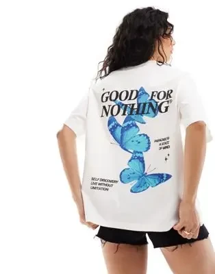 Good For Nothing graphic back t-shirt in off white - 25% Price Drop!