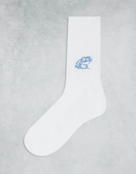 ASOS DESIGN sport socks with frog artwork in white - Save 21% Today!