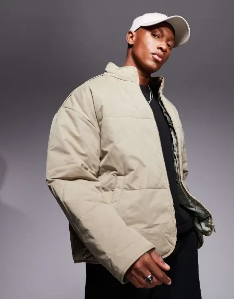 ASOS DESIGN oversized puffer jacket in stone - Save $2549 Now!