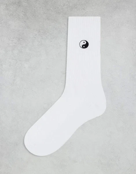 ASOS DESIGN socks with yin yang embroidery in white - 22% Off Limited Time!