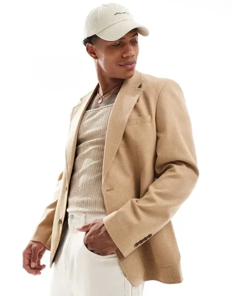 ASOS DESIGN slim blazer in camel flannel - 30% Off Today!