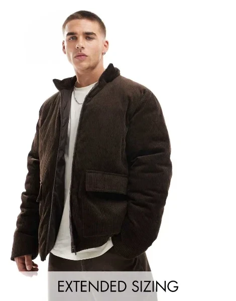 ASOS DESIGN corduroy puffer jacket in brown - 30% Off Today!