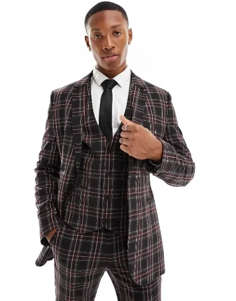 ASOS DESIGN super skinny suit jacket in navy with tartan check - Save 75% Today!