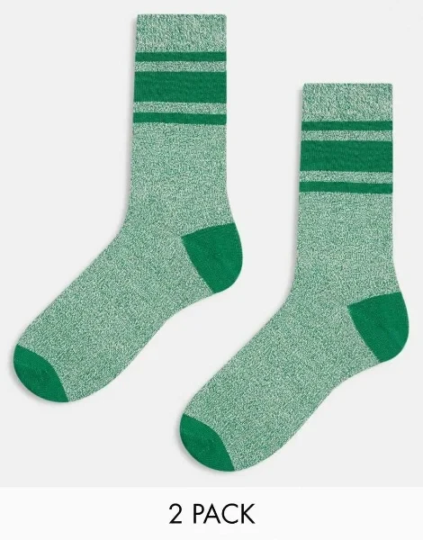 ASOS DESIGN 2 pack striped socks in green - 23% Off Today!