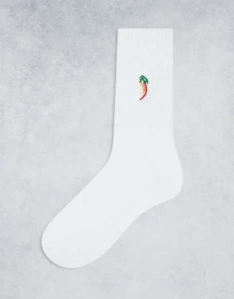 ASOS DESIGN sock with chili pepper artwork in white - 28% Off Today!