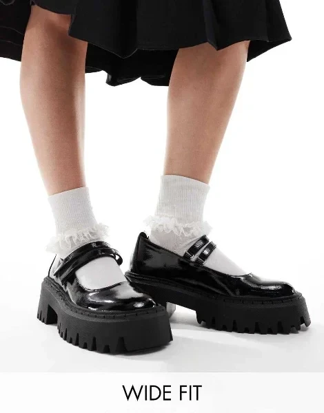 RAID Wide Fit Imani chunky mary janes in black patent - Now 40% Off!