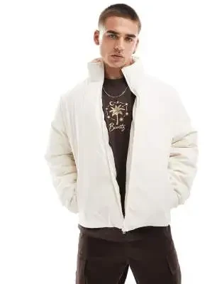 ASOS DESIGN rain resistant rubberized puffer jacket in ecru - 30% Price Drop!
