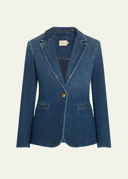 Macey Denim Notch-Collar Fitted Blazer - Now 40% Off!