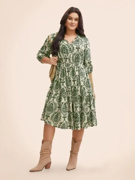 Boho Print Tie Knot Puff Sleeve Dress - 30% Price Drop!