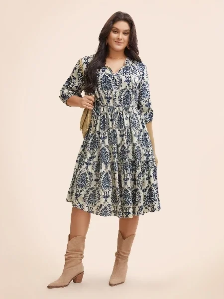 Boho Print Tie Knot Puff Sleeve Dress - Now 30% Off!