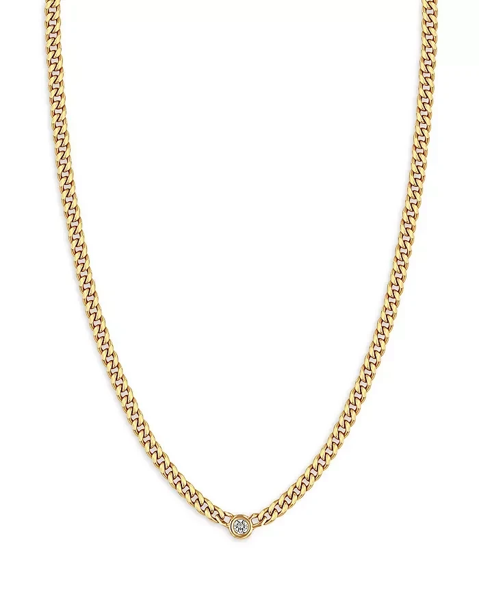 Zoe Chicco 14k Yellow Gold Floating Diamond Small Curb Chain Necklace, 16" - Save $27000 Today!