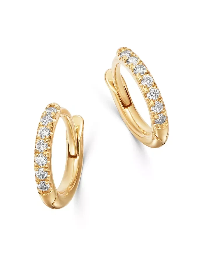 Zoe Chicco 14K Yellow Gold Pavé & Bead Set Diamond Tiny Huggie Hoop Earrings - 20% Price Drop!
