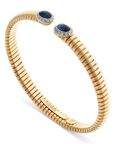 18K Yellow Gold Via Giardino Tubogas Domed Sapphire Cabochon & Diamond Bracelet - 20% Off Today!